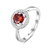 INFUSEU Geburtsstein Ring, 925 Sterling Silber Geburtsstein Granat Ringe für Damen Januar Personalisierbar Verstellbar Offene Bänder Zirkonia Ringe Geschenke für Frauen Mädchen