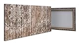 wandmotiv24 Leinwandbild Holzwand mit Mandalas 100x50cm (BxH) Bilder auf Leinwand, Dekoration Wohnung modern M0722