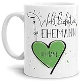 Keramik Tasse - Weltliebster Ehemann - zum selbst gestalten mit Name - Geschenk für den besten Ehemann - Weiß, 300 ml