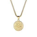 PAMTIER Herren Edelstahl Runde Münze Konstellation Halskette Tierkreiszeichen Horoskop Anhänger mit Kette Gold Skorpion