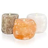 Bergkristall Teelichthalter Set mit 3 natürlichen Farben, mit Duft-Teelichter, handgefertigte Unikate aus 100% Kristallsalz