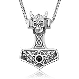 KINGWHYTE Wikinger Wolf Thor's Hammer Halskette 925 Sterling Silber Totenkopf Talisman Halskette Vintage Norse Mjolnir Amulett Anhänger für Männer Frauen