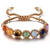 J.Fée 1Pc Chakra Armband mit 7 Edelsteine,Edelstein Armband,Einstellbare Armbänder,Heilende Energie Yoga Glücksarmband,Spirituelle Geschenke Glückbringen Talisman，Feiertagsgeschenke für die Familie