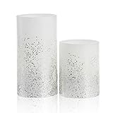 Pauleen 48008 Glowing Glitter Candle Wachskerze 2er Set Echtwachs LED Kerzen, warmweiß, flackernde Flamme Weiß Silber