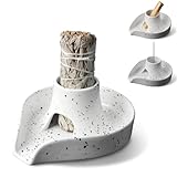 Salbeihalter,Räucherstäbchenschale,Keramik-Räucherstäbchenhalter, Brennschale für weißen Salbei/Palo Santo Stick/Räucherstäbchen, 3-in-1-Räucherschale mit weißem Salbeibündel (Grau)
