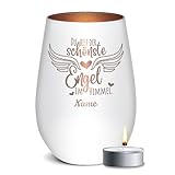 PR Print Royal Trauer Windlicht mit Gravur - Der schönste Engel im Himmel - mit Name gravieren - Trauergeschenk, Gedenklicht, Geschenke für Trauernde | inkl. Teelicht, 450 ml, Weiß/Bronze