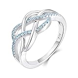 YL Keltischer Ring 925 Sterling Silber März Geburtsstein Aquamarinblau Jubiläum Ewigkeit Unendlichkeit Keltischer Knotenring für Damen(Größe 56）