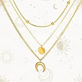 Srup Boho-Halskette, Böhmen Mehrschichtige Damen-Halskette, Damen Gold Halbmond Halskette, Silber Halbmond-Halskette für Damen und Herren, Einfache Mond-Anhänger-Halsketten, Mondphasen-Halskette