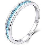 YL Damen Ewigkeitsring 925 Sterling Silber Schliff März Geburtsstein Aquamarinblau Jahrestag Verlobungsring(Größe 56）