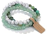 Handmade Echte Natursteinperlen Heilsteine Armband (Grüne Aventurin&Weißes Türkis&Grün gestreiftes Achat)