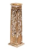 Räuchersäule aus Mangoholz – Weiß gekalkter Räucherstäbchenhalter & Räucherturm mit filigranem Design – Für Räucherstäbchen & -Kegel, ca. 30 cm hoch, handgefertigt in Indien