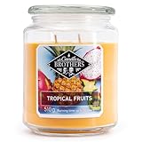 Candle Brothers Große Duftkerze im Glas | Tropical Fruits | Duftkerze Fruchtig | Kerze lange Brenndauer (80h) | Kerze mit mehreren Dochten | Kerzen Gelb