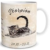 TRIOSK Tasse Katze lustig mit Spruch Sternzeichen Skorpion Katzenmotiv Geschenk für Katzenliebhaber Geburtstag Frauen Freundin