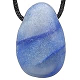 Lebensquelle Plus Blauquarz Tropfenanhänger | Gebohrter Trommelstein Anhänger mit Baumwollband | Hochwertiger Edelsteinanhänger