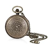 JewelryWe Sternzeichen Taschenuhr Herren mit Kette: Vintage Analog Quarz Kettenuhr Bronze Sonne 12 Sternbilder Horoskop Tierkreis Uhr Anhänger Halskette Pulloverkette Geschenk für Männer Vater