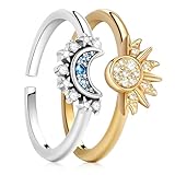 LAJUP 2 Stück Sonne und Mond Ring Set, Stapelbare Himmlisches Sonne- und Mondring-Set, Funkelnd Matching Ringe Verstellbar, Geschenk für Frauen Mädchen Damen