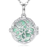 EUDORA Harmony Ball Bola Klangkugel Kette Schwangerschaft Schutzengel Anhänger, Baum des Lebens Versilbertes Kupfer Schmuck Klangkugel Engelsruf Lebensbaum Halskette Geschenke für Damen, 114cm + 76cm
