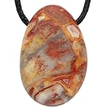 Lebensquelle Plus Crazy Lace Achat Tropfenanhänger | Gebohrter Trommelstein Anhänger mit Baumwollband | Hochwertiger Edelsteinanhänger