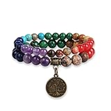 GD GOOD.designs Chakra Armband echte Steine - Edelstein Perlenarmband Set mit Lebensbaum Anhänger I Kugelarmband aus Naturstein Perlen