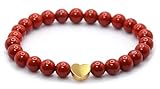 Echtes Roter Jaspis Edelstein Armband mit 6mm Perlen und Edelstahlherz - verschiedene Längen - Heilstein Schutzstein Talisman Glücksbringer Geschenk (Roter Jaspis, 22CM)