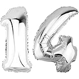 DekoRex Folienballon Silber 40cm Geburtstag Jubiläum Hochzeit Deko (Zahl 14)