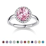 Bestyle Zirkonia Ringe für Damen Geburtsstein Oktober Fingerring Verstellbarer Rosenquarz Verlobungsring Silber 925 Mädchen Bling Modeschmuck