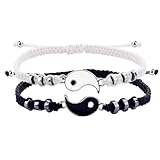 SSHUIKKAI 2 Stück Freundschaftsarmbänder, Yin Yang Verstellbare Schnur Freundschaft, Pärchen Armband, für Freund Weihnachten, Sein Und Sie Valentinstag, Päär Geschenk(Schwarz+Weiß)