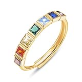 KINGWHYTE Chakra Ring für Frauen Sterling Silber Verstellbarer Ringe Heilender Schmuck Chakra-Geschenke für Mutter Tochter Yoga Liebhaber(Vergoldet)