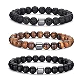 MOROTOLE Armband Herren, 8 mm Tigerauge Lavastein Armbänder für Herren Set Naturstein Perlenarmband Männer Schmuck Geschenke