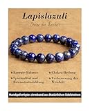 Landorilo Handmade Echte Naturstein Perlen Heilsteine Armband Damen Herren, 8MM Runde Edelsteine Yoga Armbänder, Glücksarmband, Kreative Schmuck Geschenke(Lapislazuli)