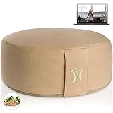 BACKLAXX ® Yoga Kissen, Meditationskissen XL 35cm [30% mehr Sitzfläche], 15cm hoch mit Buchweizenfüllung, perfektes Meditation Zubehör, Yogakissen rund inkl. Videokurs - Pouf Sitzkissen Boden