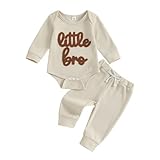 Geagodelia Baby Jungen Kleidung Outfit Babykleidung Set Langarm Body Strampler + Hose Neugeborene Weiche Babyset Herbst Winter Zweiteiler (Little Brother - Beige, 0-3 Monate)