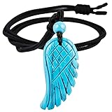 Nupuyai Kristall Stein Engelsflügel Anhänger Kette Damen Herren, Howlite Türkis Flügel Anhänger Halskette Talisman Amulett Heilstein Kette für Reiki Heilung und Glück