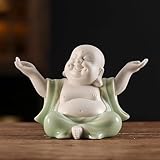 Houlu Kleine grüne lachende Buddha-Statue für Heimdekoration, Keramik, Happy Buddha-Statue für den Innenbereich, für Glück