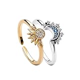 TOFBS 2 Stück Ring Set Sonne Und Der Mond Freundschaftsringe Gold Ringe mit Cubic Zirconia Silber Verstellbar Offene Promise Matching Rings Für Damen Frauen