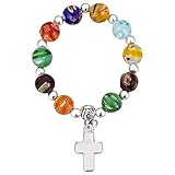 MaMeMi Fingerrosenkranz Muranoglas, ca 8 mm Perlen, Geschenkidee für Taufe, Kommunion