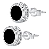 J.MUEN Schwarz Ohrringe Silber 925 Damen, Hypoallergen Schwarz Unisex Ohrstecker mit Zirkonia,Schmuck Geschenke für Herren Damen