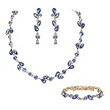 EVER FAITH Kristall Schmuck-Sets elegante Marquise- und Runde- Schliff Strass Blatt Halsketten, Ohrringe und Armband-Set für Damen Himmel Blau Gold-Ton