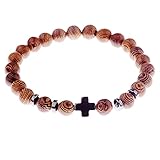 SZYDD Kreuz-Holzperlen-Armband, Naturholzperlen, Kreuz-Armband, Meditations-Rosenkranz-Armband, Damen, Holz, Yoga-Schmuck, Unisex, As shown shows, Holz