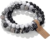 SAIBANGZI Handmade Echte Natursteinperlen Heilsteine Armband Unisex Chakren Perlenarmband, 8MM Runde Edelsteine Yoga Armbänder, Elastische Perlen Anti Stress Armband