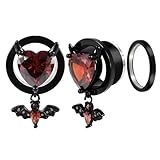 Calefee Tunnel 10mm Anhänger, Flesh Tunnel mit Gewinde Edelstahl Teufel und Fledermäuse mit Zirkonia, Piercing Expander für Unisex 2 Stück