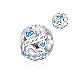 Alstiva Dezember Geburtsstein Charm 925 Sterling Silber 5A Zirkonia Charm Anhänger für Armband Charm Bead Pendant für Europäische Armbänder Halsketten Schmuck Geschenk für Damen Frauen