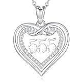 CELESTIA Damen Engelsgleich Kette mit Herz Anhänger und Drei Zahlen Numerisch Silber 925 Schmuck Spirituelle Geschenke für Frauen Mama Tochter Schwiegertochter