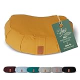 #DoYourYoga Zafu Halbmondkissen »Ganesh« mit Bio-Buchweizenschalen (KBA) waschbarer Bezug | 45 x 30 x 14 cm | Meditations-, Sitz-, Rondokissen für Yin Yoga | indischgelb