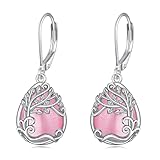 Baum des Lebens Rosa Opal Ohrringe für Damen 925 Sterling Silber Lebensbaum Rosa Tropfen Ohrringe Leverback Schmuck Geschenke (CC-Baum des Lebens Rosa Opal)