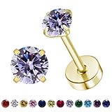 Natürliche Geburtsstein Ohrstecker für Frauen Teenager Mädchen, kleine 3mm CZ Ohrstecker flach zurück Ohrringe, Schraube zurück winzige Ohrringe Ohrstecker (Gold, 6-Alexandrit)