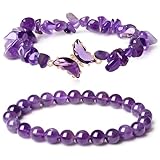 2 Stück Amethyst Armband, 8 mm Heilsteine Armband, Schmetterling Kristallen Armband, Natürlicher Edelstein Bracelet, Heilstein Armband für Damen Spirituelle Geschenke, für Geburtstagsgeschenke