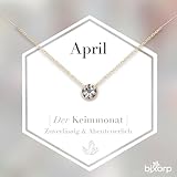 Bixorp Geburtsstein Halskette mit Zirkonia-Anhänger April - Edelstahlkette mit rundem Zirkonia-Kristall - April/Diamant - Gold