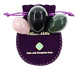 Polar Jade Yoni Ei, Nephrit Jade Ei, Yoni Egg, Yoni-Ei, Jade Eggs, Yoni Eier Dreierset mit 3 Größen und 3 Gestein, gebohrt, Aus Nephrit, Rosenquarz und Obsidian