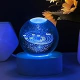 HOTUT 3D Kristallkugel Nachtlicht, Sonnensystem Planeten Kristallkugel, USB Aufladung,6cm LED Bunte Nachtlicht für Weihnachts Geburtstag Oster Valentinstag Astronomie Geschenk
